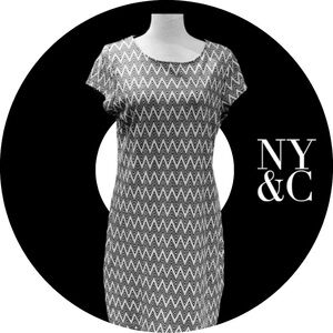 New York & Company, Women’s Dress, Herringbone, Black & White, Size Large